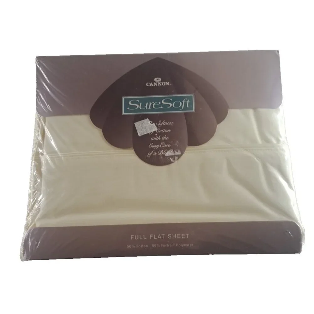 Vintage NEW Cannon Sure Soft Full Flat Sheet Yellow Satin Trim USA Made Fortrel